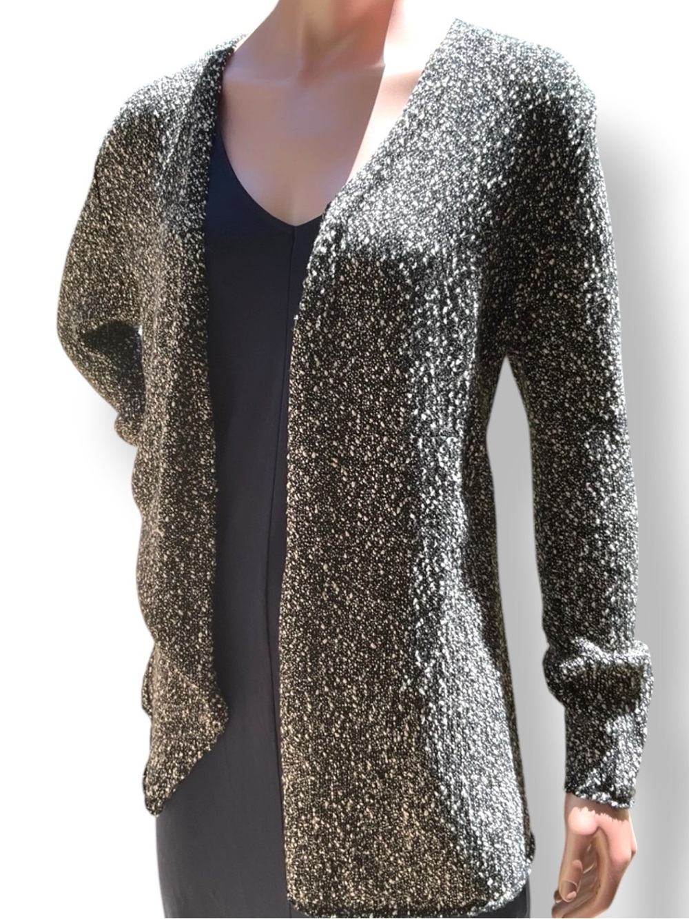 Eileen Fisher cardigan sweater cotton XS S M -rich texture-NWOT white black gray